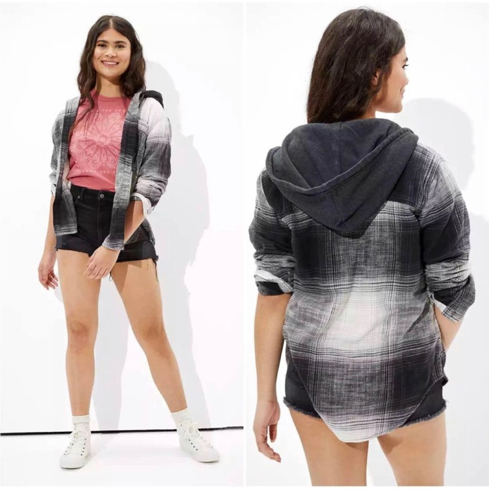 AE Oversized Hooded Flannel Shacket